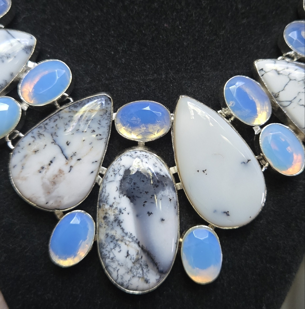 HOST PICK! 🎉🎊Dendritic Opal Opalite & Agate Sterling Necklace Sz22" Adjustable - Picture 8 of 13
